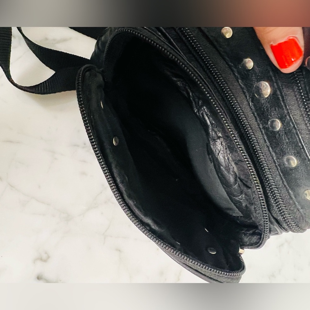 Black Leather Fanny Pack / Motorcycle Waist Bag with Studs - Picture 8 of 13
